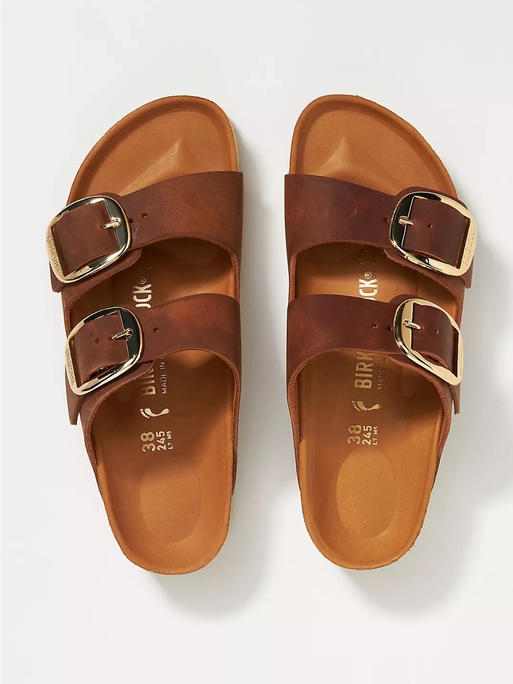 New Birkenstock Arizona Big Buckle Nubuck Sandals Cognac - Picture 2 of 7